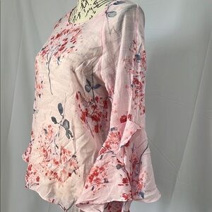 Lauren Conrad bell sleeve sheer floral pink blouse